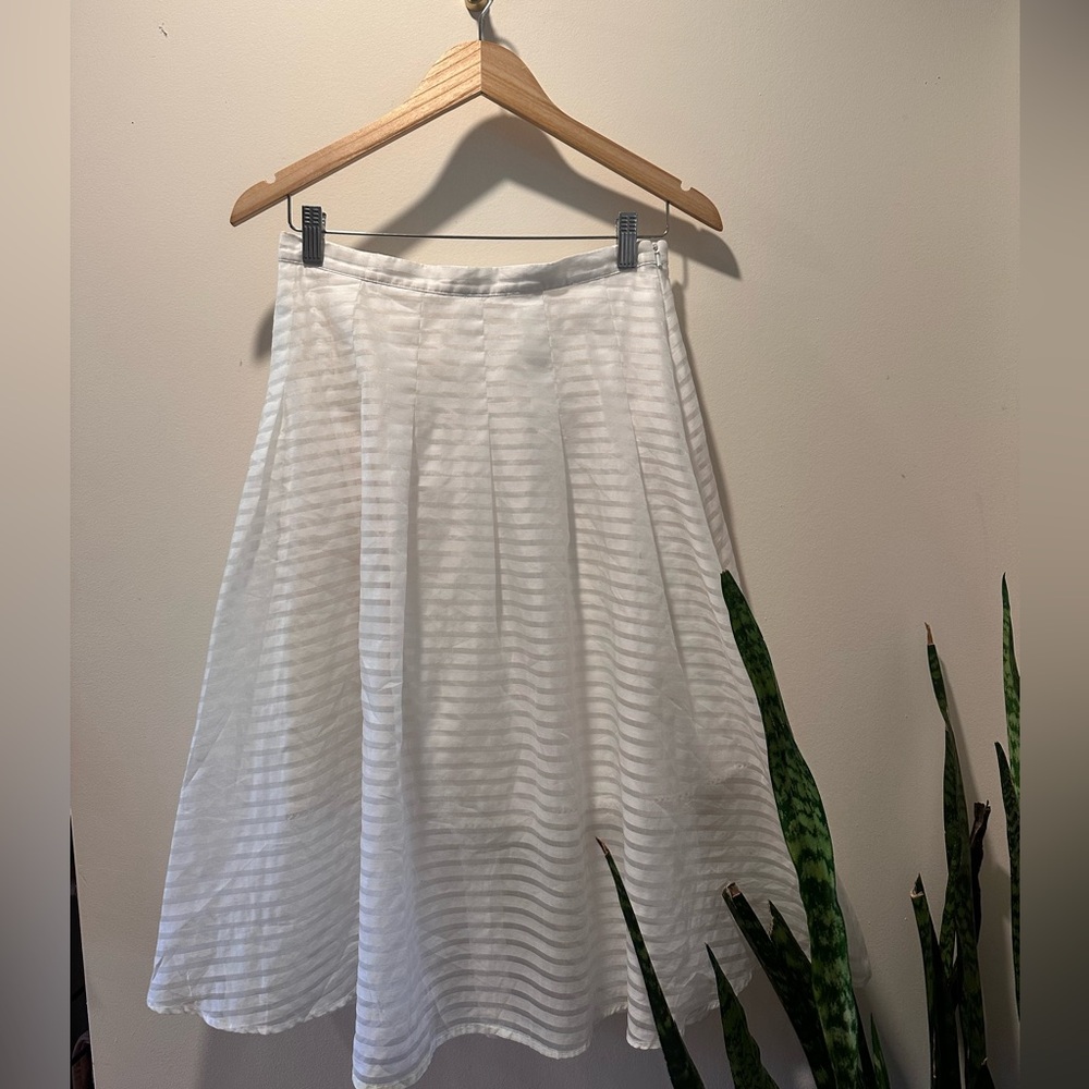 Anthropologie• Leifsdottir White A-Line Midi Skirt with Sheer Stripe Detail